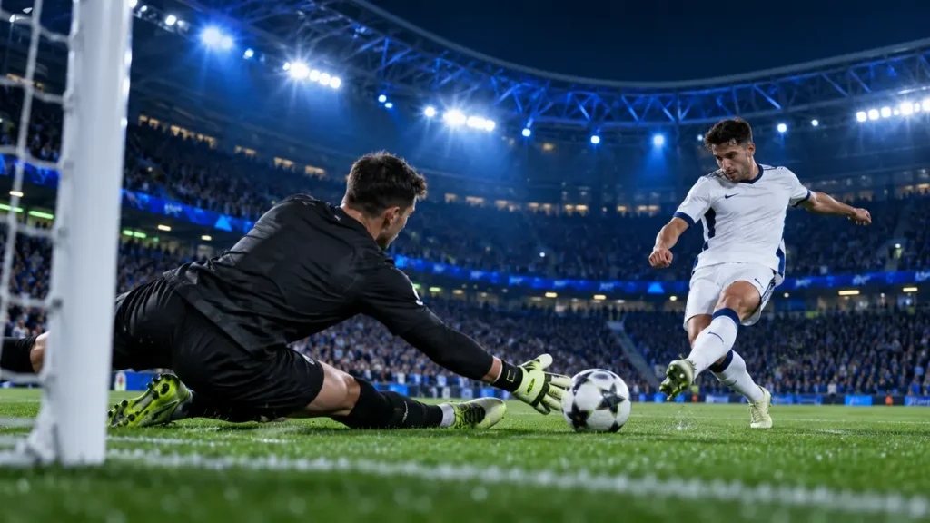 Thủ môn cản phá cú sút trong bối cảnh phân tích chuỗi giữ sạch lưới của Arsenal