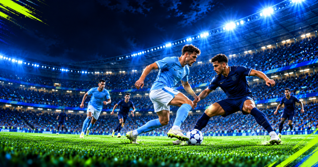 Pha tranh bóng giữa các cầu thủ trong sân vận động đêm, minh họa lịch Premier League và La Liga cuối tuần