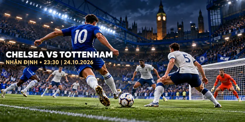 Ảnh bìa Chelsea vs Tottenham, chữ căn trái và giữa ảnh, Goal123go.io