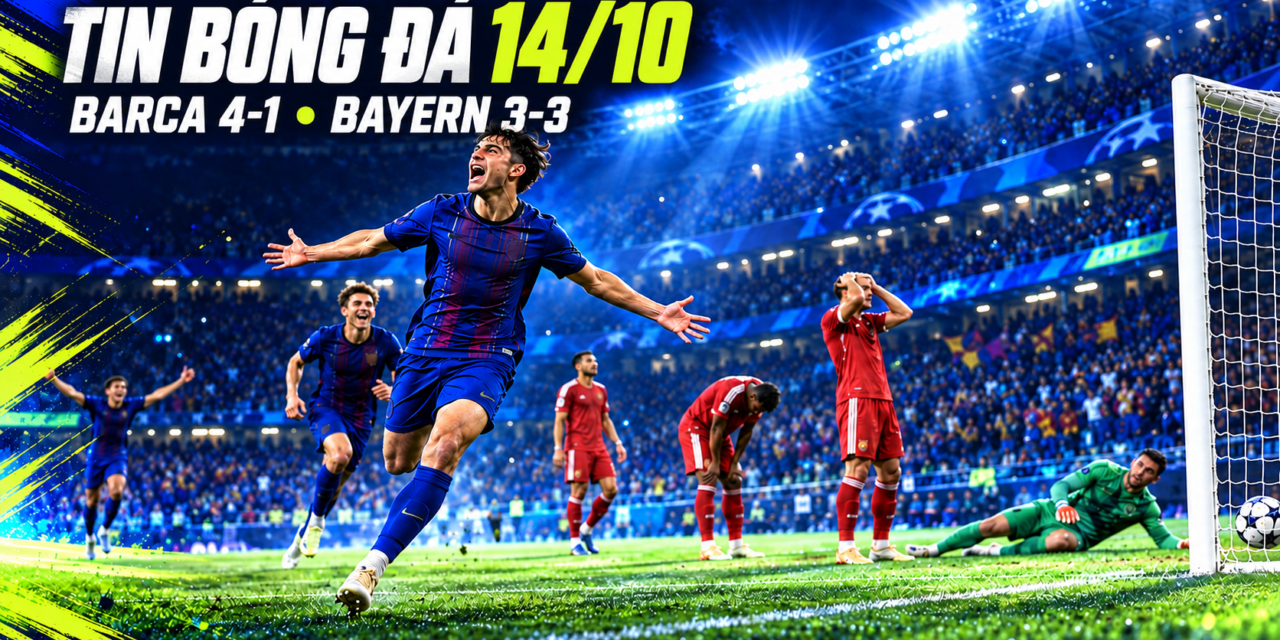 Ảnh bìa tin bóng đá 14/10: Barcelona thắng Galatasaray 4-1, Bayern hòa Viking 3-3.