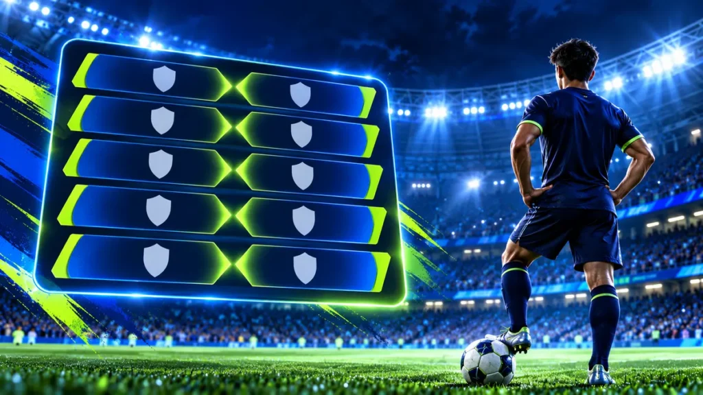Cầu thủ nhìn bảng lịch thi đấu bóng đá tại sân vận động Goal123
