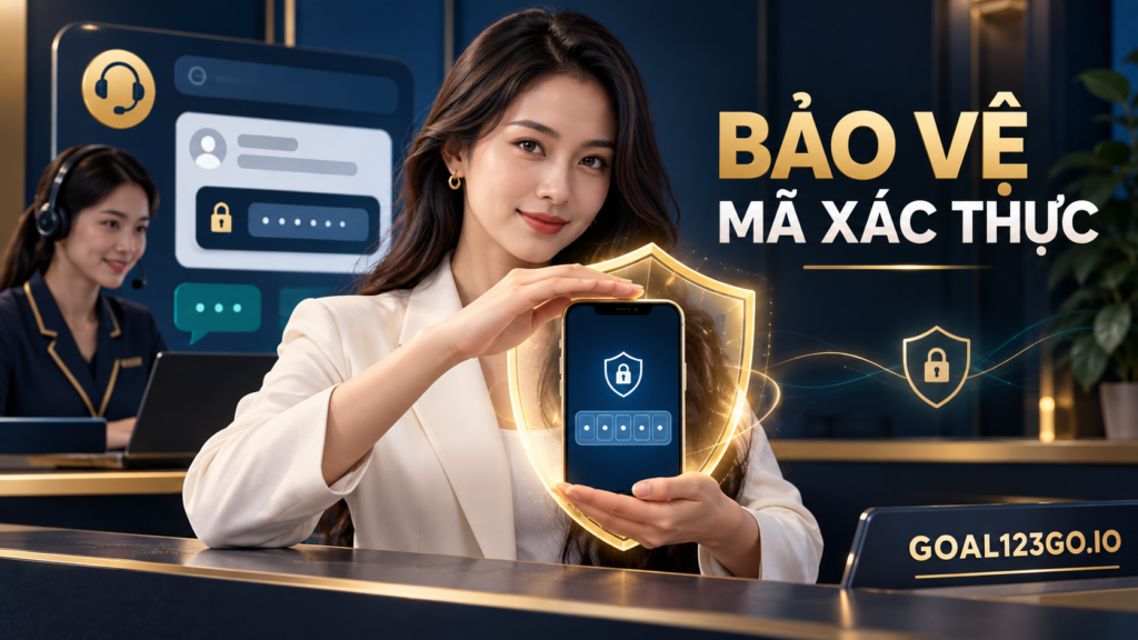 Nhân vật nữ bảo vệ mã xác thực khi liên hệ hỗ trợ Goal123