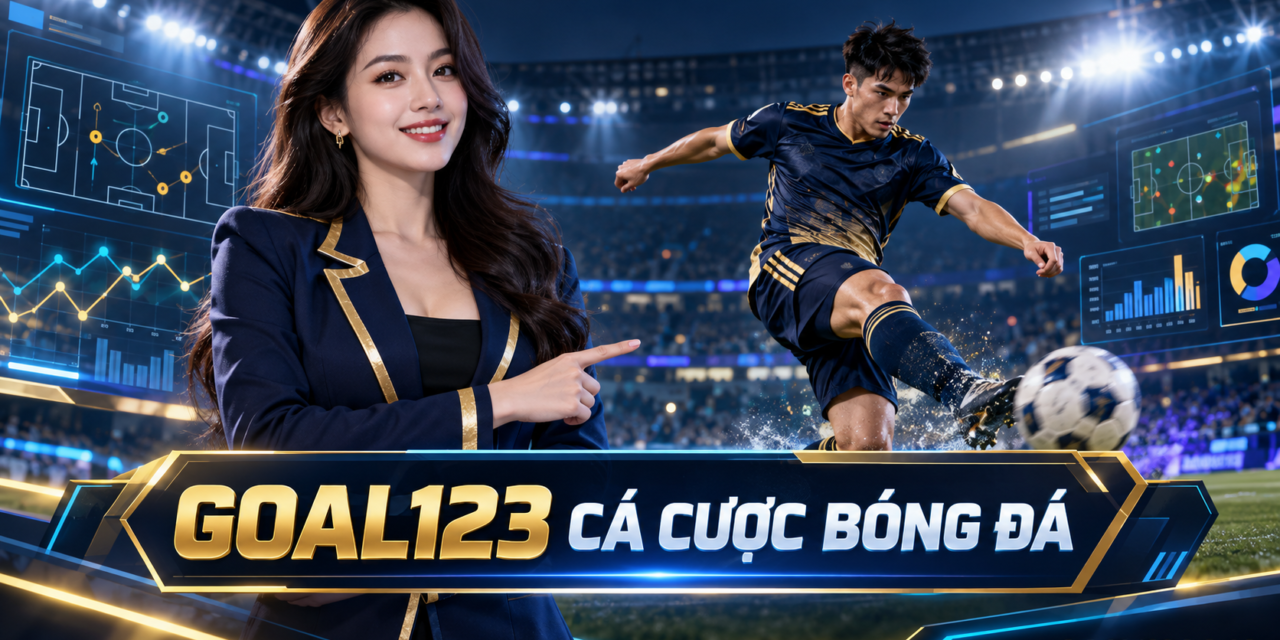 Nữ MC Goal123 và cầu thủ minh họa chủ đề Goal123 cá cược bóng đá