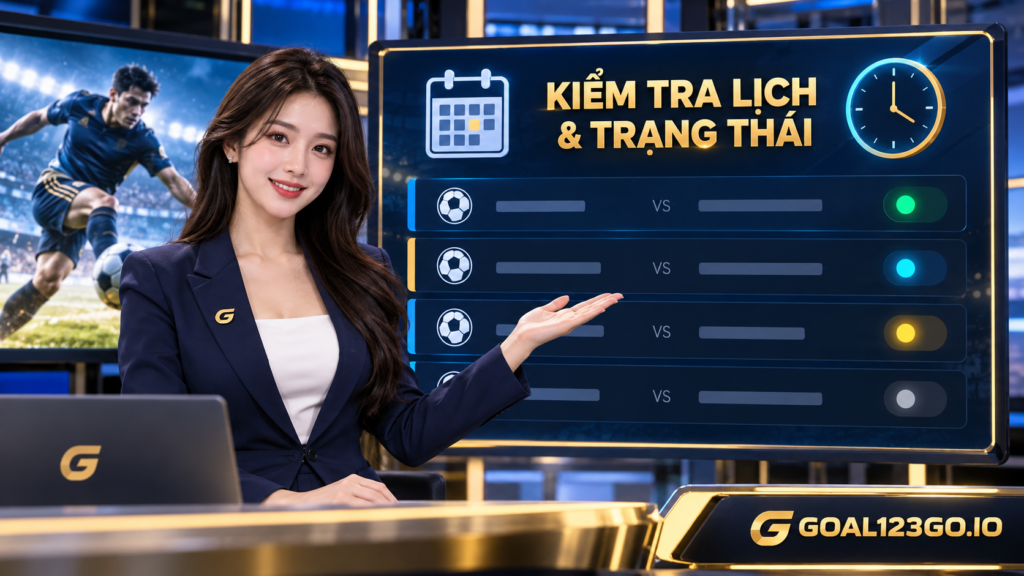 Nữ MC Goal123 hướng dẫn kiểm tra lịch và trạng thái trận bóng đá