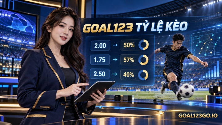 Nữ analyst Goal123 và cầu thủ minh họa cách đọc tỷ lệ kèo