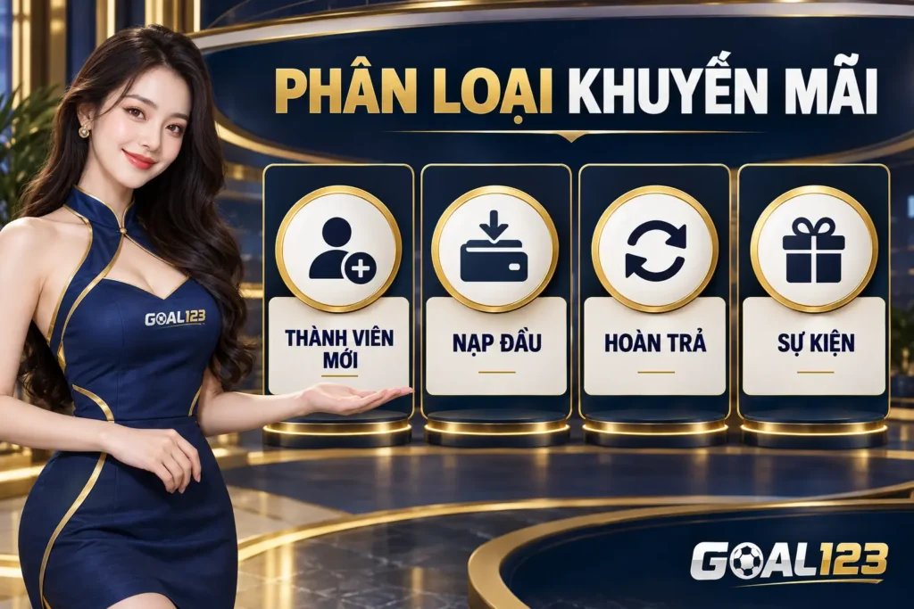Nữ đại diện Goal123 phân loại các nhóm khuyến mãi
