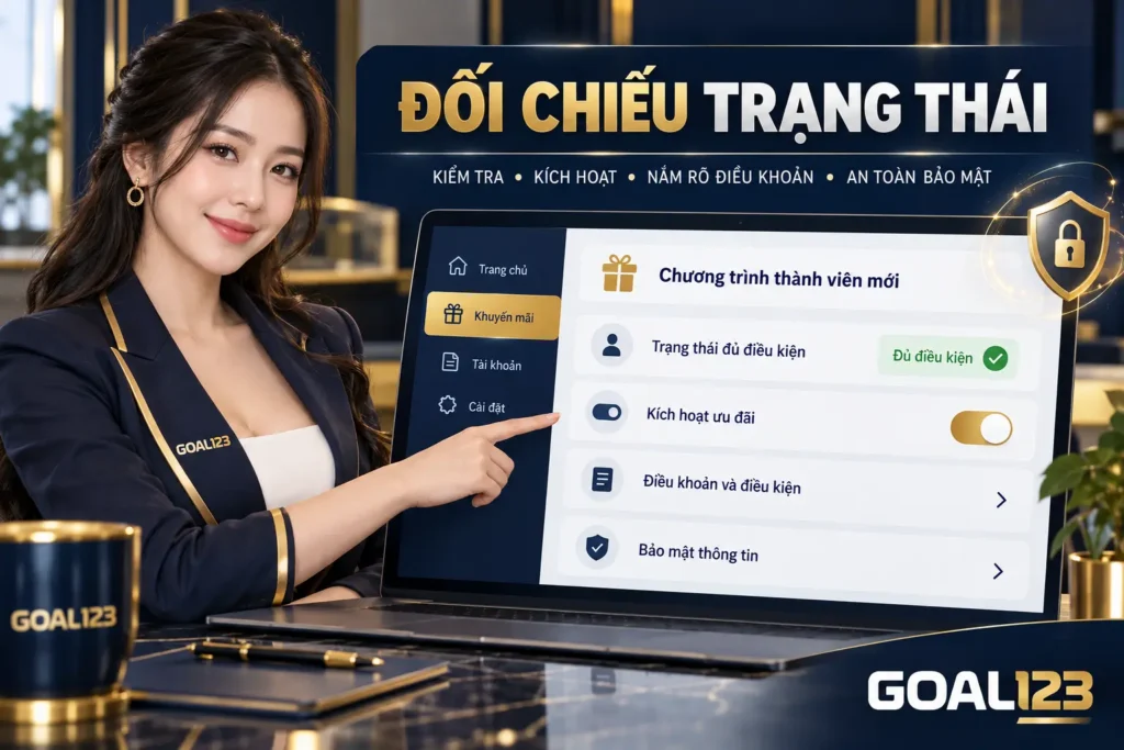 Nữ đại diện Goal123 hướng dẫn đối chiếu trạng thái khuyến mãi