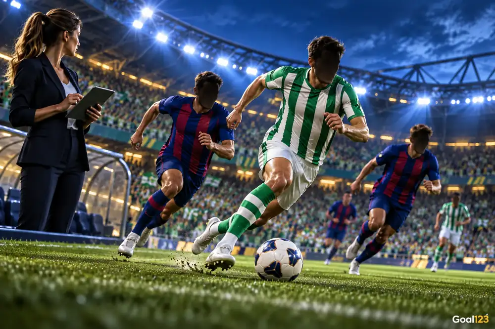 Cầu thủ Real Betis chuyển trạng thái tấn công trước hàng thủ Barcelona